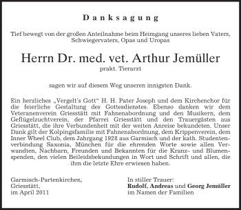 Traueranzeige von Arthur Jemüller von MERKUR & TZ