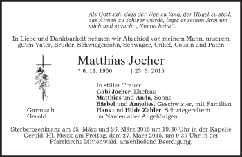 Traueranzeige von Matthias Jocher von merkurtz