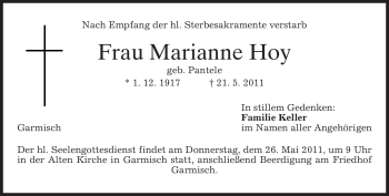 Traueranzeige von Marianne Hoy von MERKUR & TZ