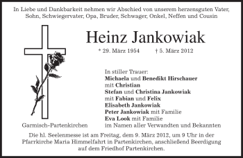 Traueranzeige von Heinz Jankowiak von MERKUR & TZ