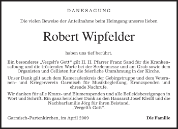 Traueranzeige von Robert Wipfelder von MERKUR & TZ