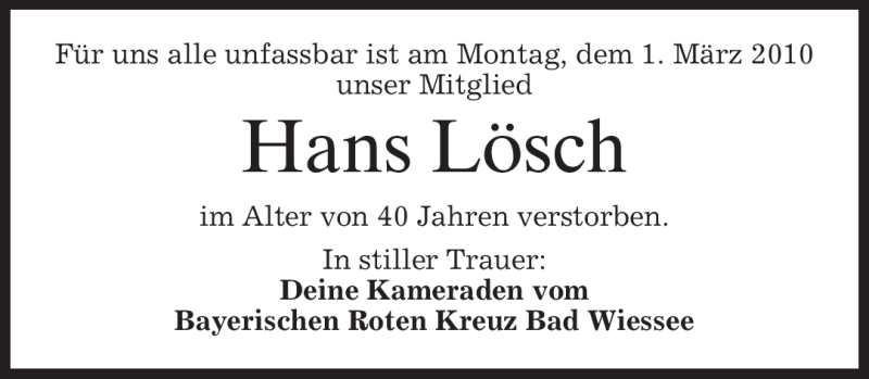  Traueranzeige für Hans Lösch vom 12.03.2010 aus MERKUR & TZ