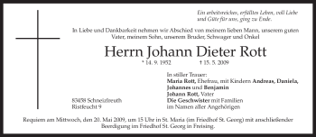 Traueranzeige von Johann Dieter Rott von MERKUR & TZ
