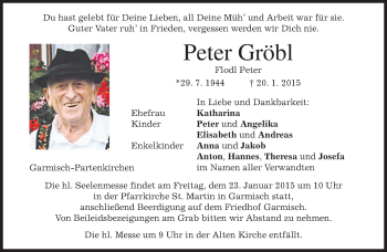 Traueranzeige von Peter Gröbl von merkurtz