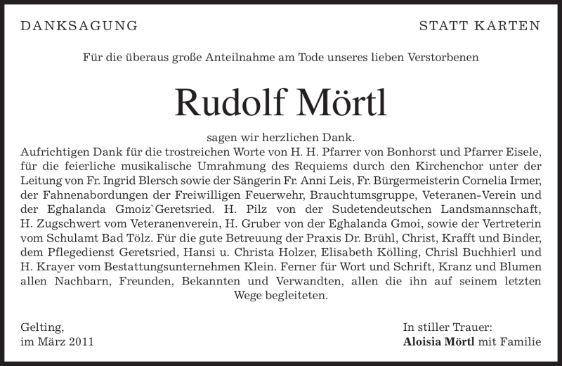  Traueranzeige für Rudolf Mörtl vom 30.04.2011 aus MERKUR & TZ