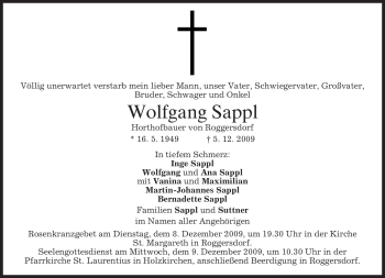 Traueranzeige von Wolfgang Sappl von MERKUR & TZ