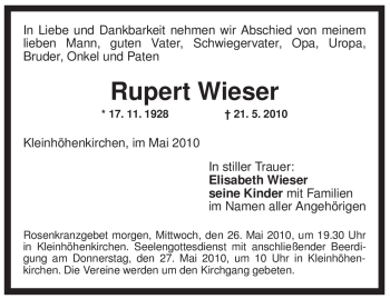 Traueranzeige von Rupert Wieser von MERKUR & TZ