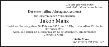 Traueranzeige von Jakob Manz von MERKUR & TZ