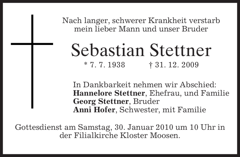 Traueranzeigen Von Sebastian Stettner | Trauer.merkur.de