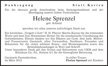Traueranzeige von Helene Sprenzel von MERKUR & TZ