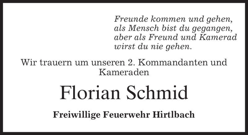  Traueranzeige für Florian Schmid vom 17.08.2009 aus MERKUR & TZ