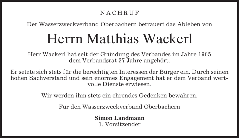  Traueranzeige für Matthias Wackerl vom 04.05.2011 aus MERKUR & TZ