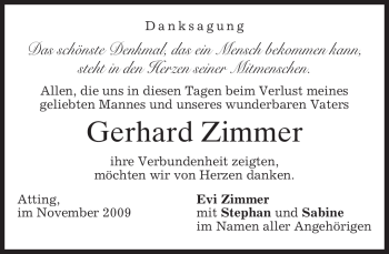 Traueranzeige von Gerhard Zimmer von MERKUR & TZ