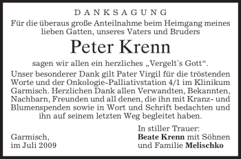 Traueranzeige von Peter Krenn von MERKUR & TZ
