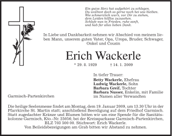 Traueranzeige von Erich Wackerle von MERKUR & TZ