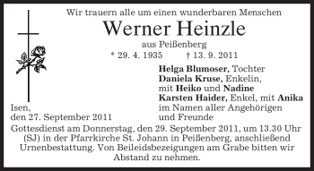 Traueranzeige von Werner Heinzle von MERKUR & TZ