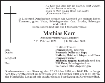 Traueranzeige von Mathias Kern von MERKUR & TZ