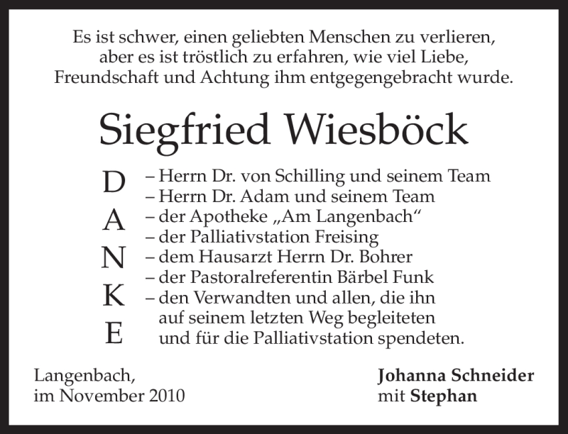  Traueranzeige für Siegfried Wiesböck vom 04.12.2010 aus MERKUR & TZ
