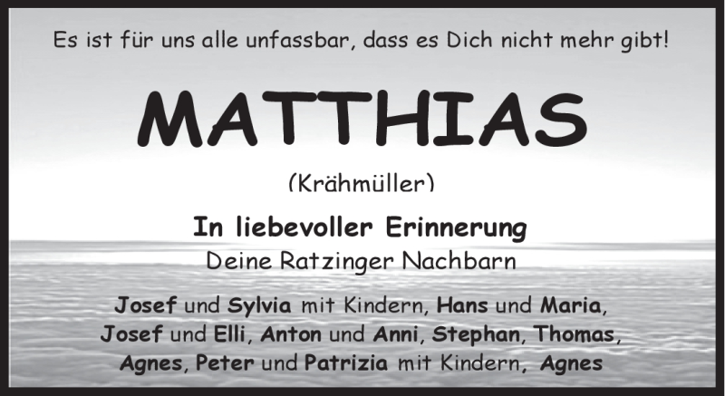  Traueranzeige für Matthias Krähmüller vom 12.03.2009 aus MERKUR & TZ