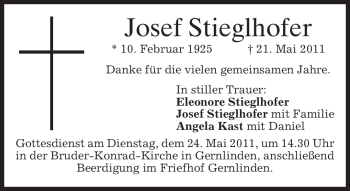 Traueranzeige von Josef Stieglhofer von MERKUR & TZ