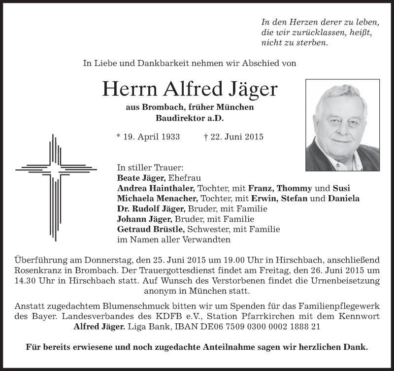 Traueranzeigen von Alfred Jäger trauer.merkur.de