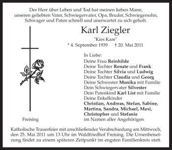 Traueranzeige von Karl Ziegler von MERKUR & TZ