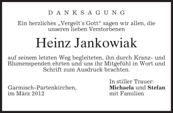 Traueranzeige von Heinz Jankowiak von MERKUR & TZ