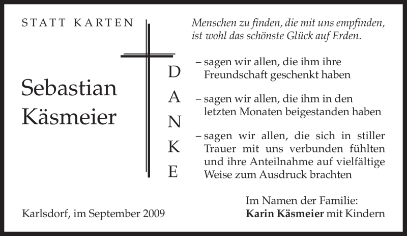  Traueranzeige für Sebastian Käsmeier vom 05.09.2009 aus MERKUR & TZ