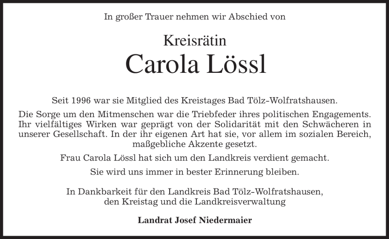  Traueranzeige für Carola Lössl vom 05.08.2010 aus MERKUR & TZ