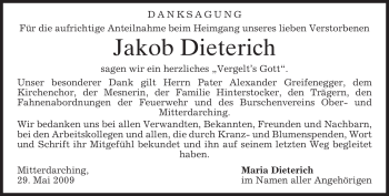 Traueranzeige von Jakob Dieterich von MERKUR & TZ