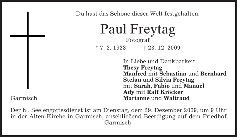  Traueranzeige für Paul Freytag vom 24.12.2009 aus MERKUR & TZ