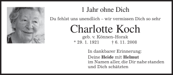 Traueranzeige von Charlotte Koch von MERKUR & TZ