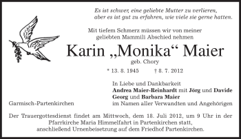 Traueranzeige von Karin Maier von MERKUR & TZ