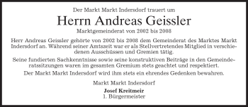 Traueranzeige von Andreas Geissler von MERKUR & TZ