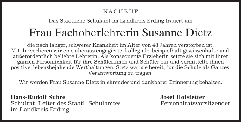  Traueranzeige für Susanne Dietz vom 13.05.2011 aus MERKUR & TZ