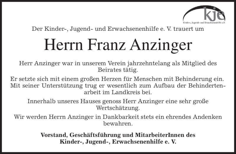  Traueranzeige für Franz Anzinger vom 12.02.2011 aus MERKUR & TZ