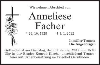 Traueranzeige von Anneliese Facher von MERKUR & TZ