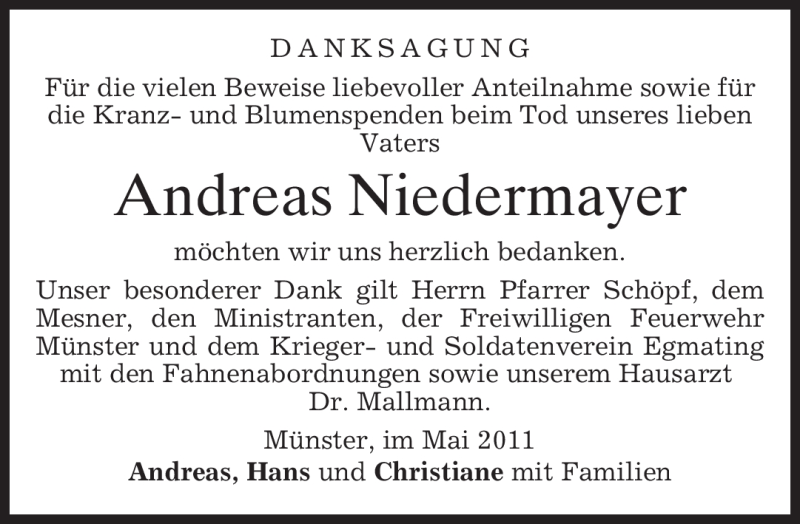 Traueranzeigen von Andreas Niedermayer | trauer.merkur.de