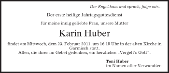 Traueranzeige von Karin Huber von MERKUR & TZ