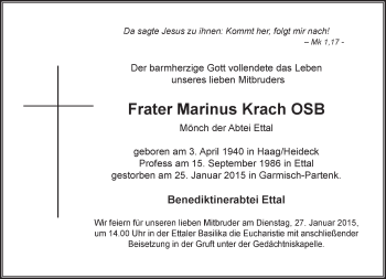 Traueranzeige von Marinus Krach von merkurtz