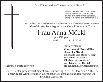 Traueranzeige von Anna Möckl von MERKUR & TZ