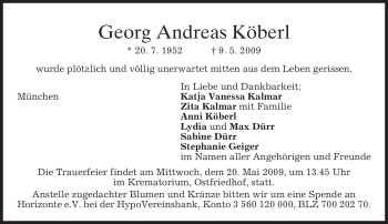 Traueranzeige von Georg Andreas Köberl von MERKUR & TZ