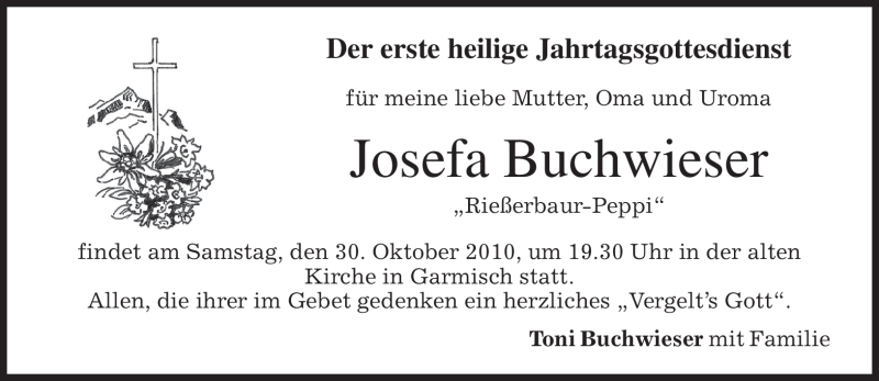  Traueranzeige für Josefa Buchwieser vom 23.10.2010 aus MERKUR & TZ
