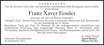 Traueranzeige von Franz Xaver Fessler von MERKUR & TZ