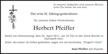 Traueranzeige von Herbert Pfeiffer von MERKUR & TZ