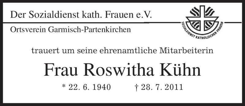  Traueranzeige für Roswitha Kühn vom 05.08.2011 aus MERKUR & TZ