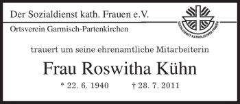 Traueranzeige von Roswitha Kühn von MERKUR & TZ