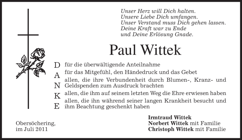  Traueranzeige für Paul Wittek vom 02.07.2011 aus MERKUR & TZ