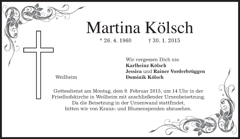  Traueranzeige für Martina Kölsch vom 04.02.2015 aus merkurtz
