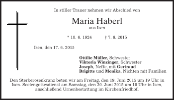 Traueranzeige von Maria Haberl von merkurtz